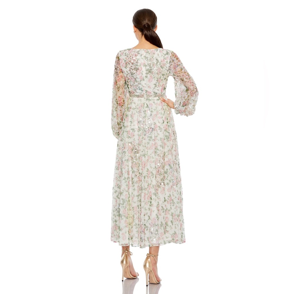 Mac Duggal Floral Midi Dress - White and Pink - Picture 2 of 16